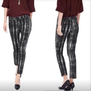 Banana Republic Black White Tie Dye Print Faux Leather Trim Sloan Slim Crop Pant